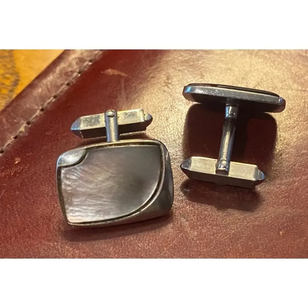 VTG Silver Tone Cufflinks with Mother of Pearl Insets